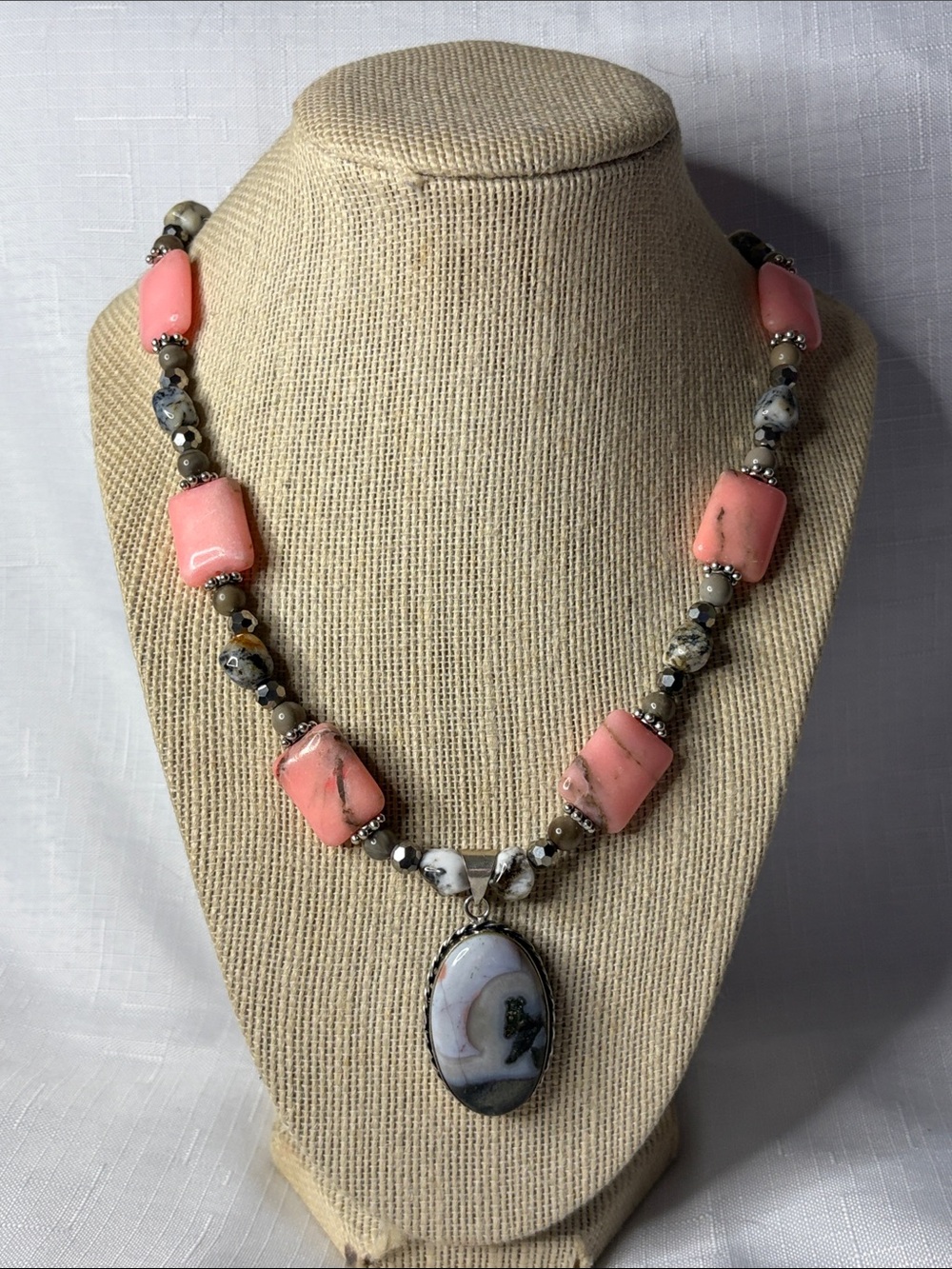 Handcrafted Agate and Pink Opal Necklace
